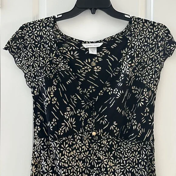 Nomadic Traders Womens Black & Beige Floral Cap Sleeve Dress XL Rayon - Picture 5 of 7